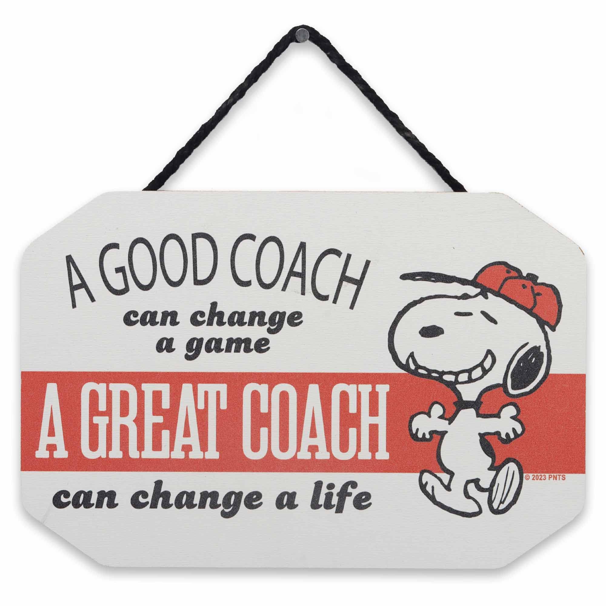 Peanuts A Great Coach Can Change a Life Hanging Wood Wall Decor - Fun Snoopy Sign - Great Gift Idea