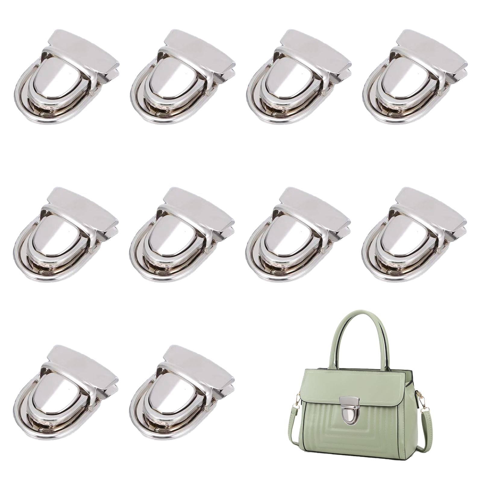 10 Sets Tuck Lock Clasp Catch Purse Tongue Lock Metal Press Lock Buckle for DIY Crafts Handbags Backpacks Wallets Leather Handbags Making
