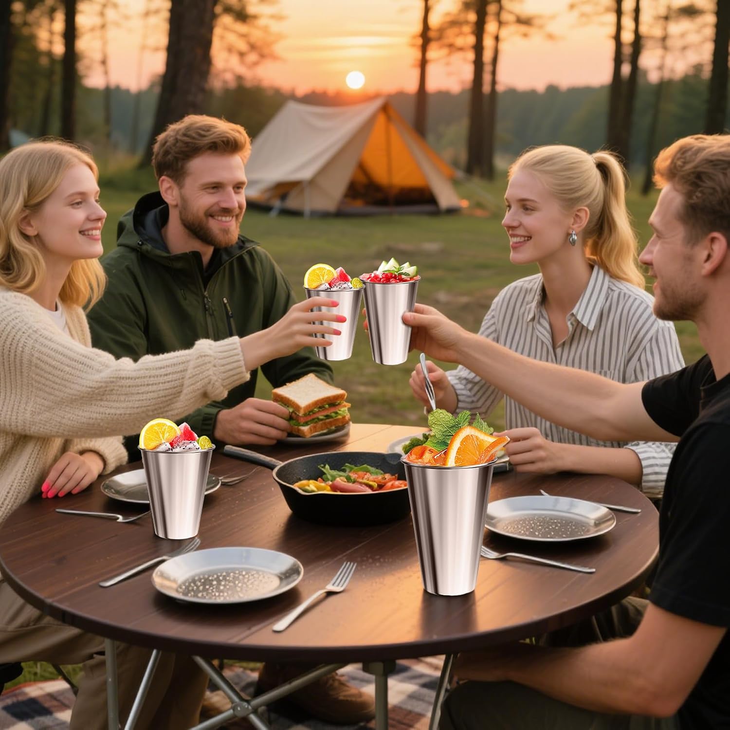 Set of 8 Stainless Steel Cups,16oz Stackable Metal Drinking Cups, Stacking Beer Pint Cups for Home, Party, Camping, Outdoor - Image 6