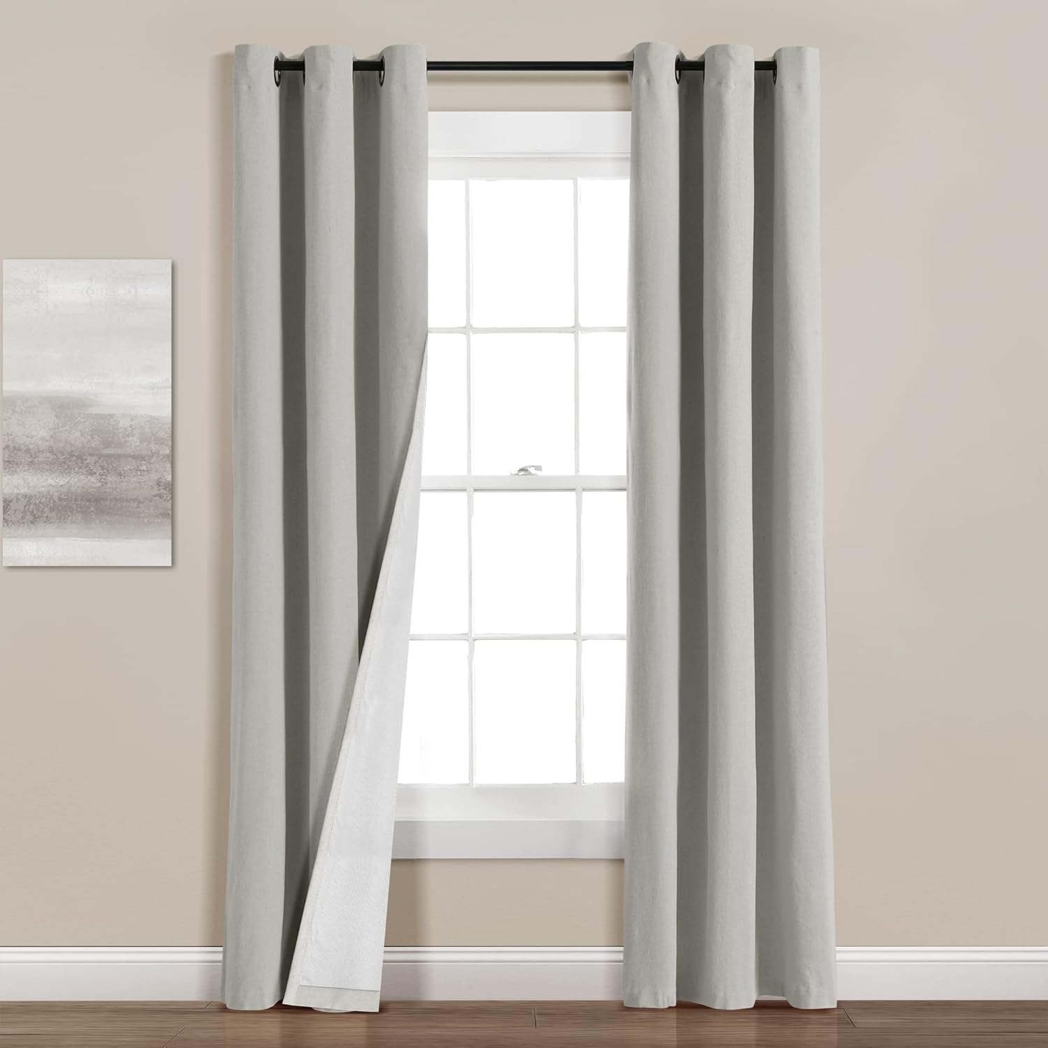 Light Gray Linen Blackout Grommet Window Curtain Panel 38" x 84"
