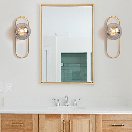 Miniatura 5 de Juego de 2 apliques de pared dorados con pantalla de vidrio transparente para decoración de pared, juego de 2 lámparas de pared para sala de estar,