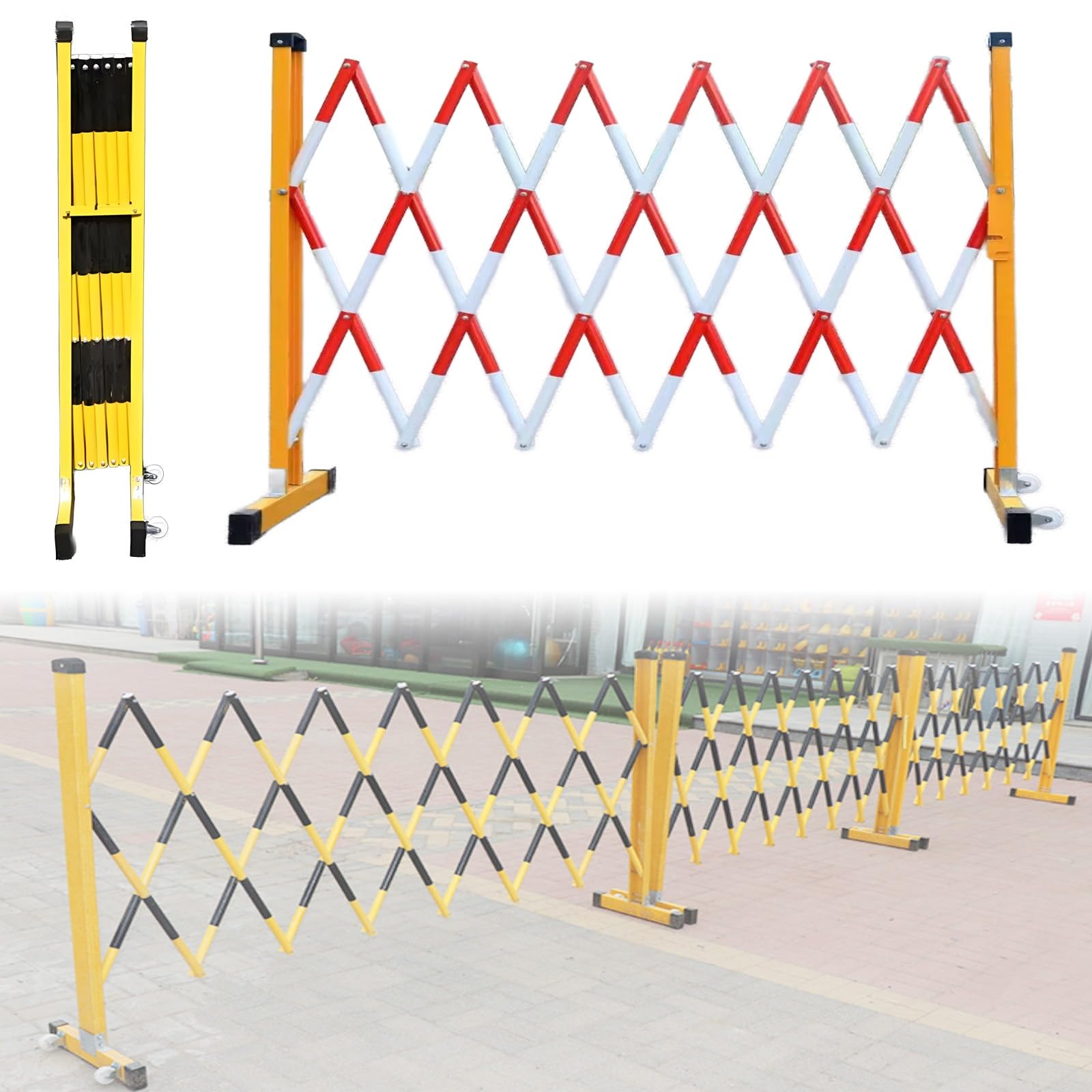 LWJSOCP Expandable Metal Barricade, Portable Retractable Fence with Casters for Heavy-Duty Traffic Control and Construction Sites