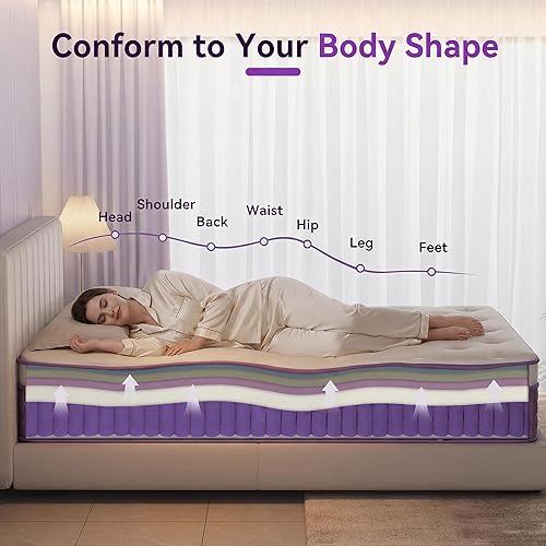 Miniatura 5 de Colchón híbrido de 12 pulgadas tamaño Queen en una caja, colchón certificado CertiPUR-US con espuma viscoelástica de gel y resortes en bolsillos,