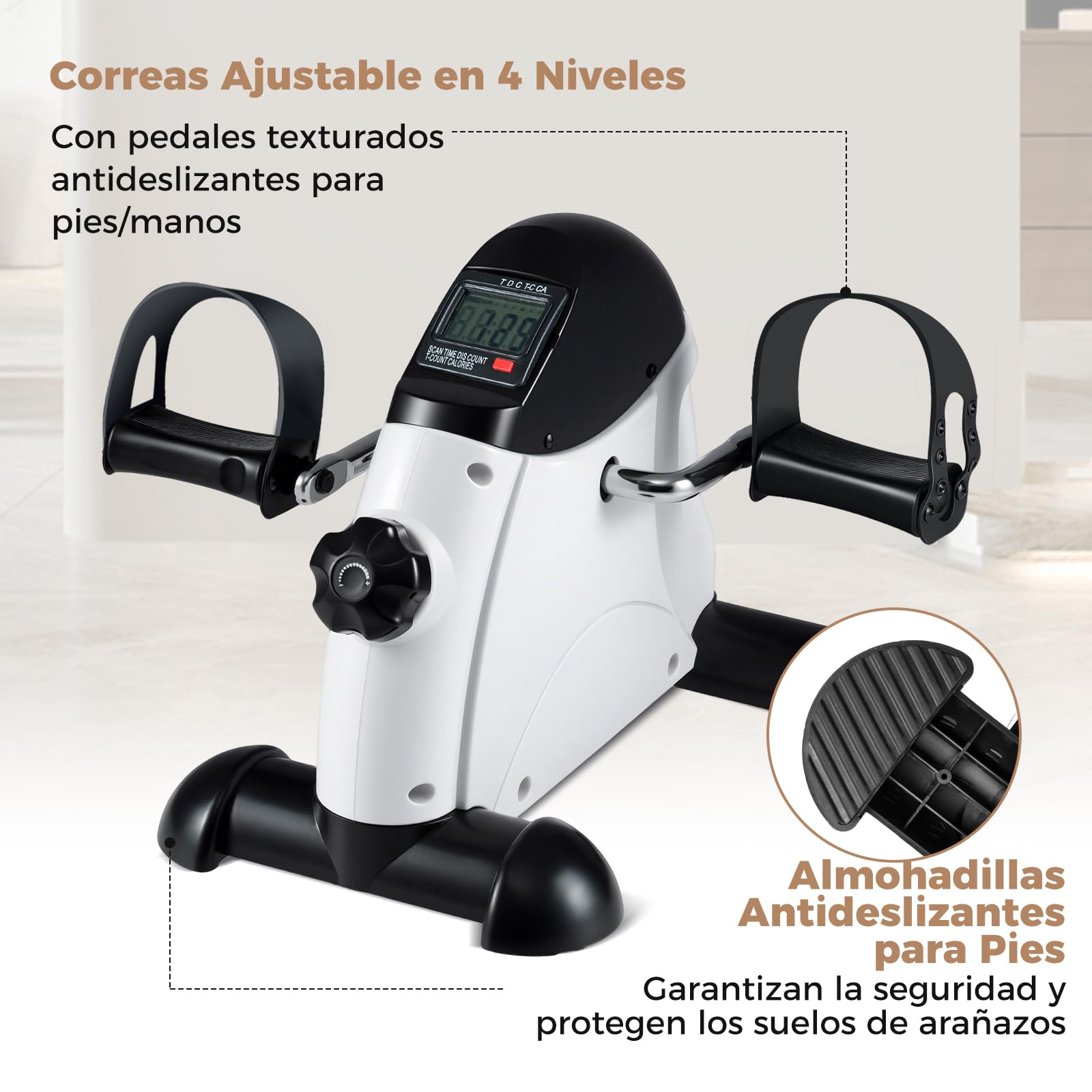 GOPLUS Bicicleta Estática Mini Pedaleador, Pedales Estáticos Ajustables con Pantalla LCD, Portátil para Brazos y Piernas, Ideal para Hogar, Oficina y Personas Mayores
