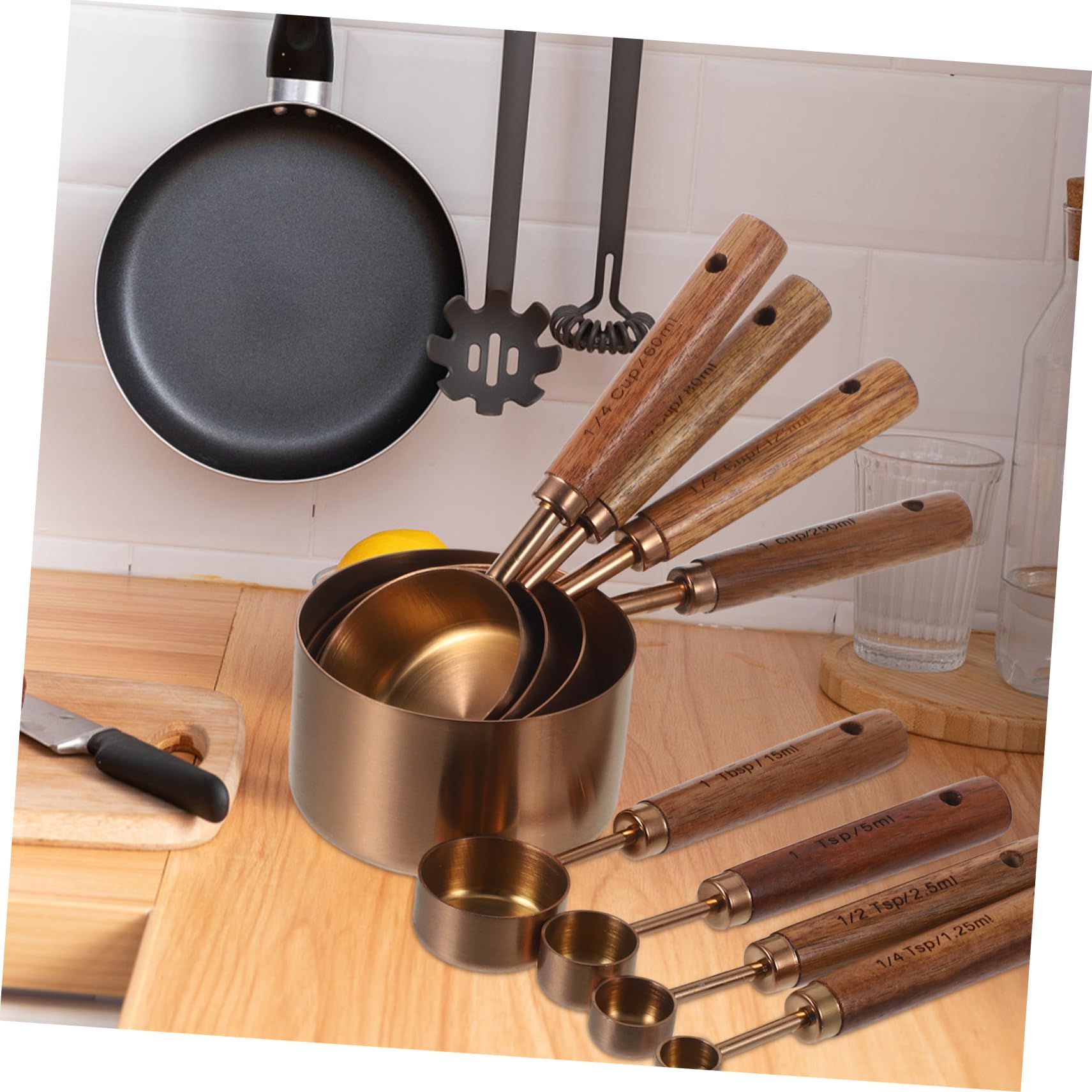 Cuillères Doseuses en Acier Inoxydable et Bois 8 Pièces Cuisine