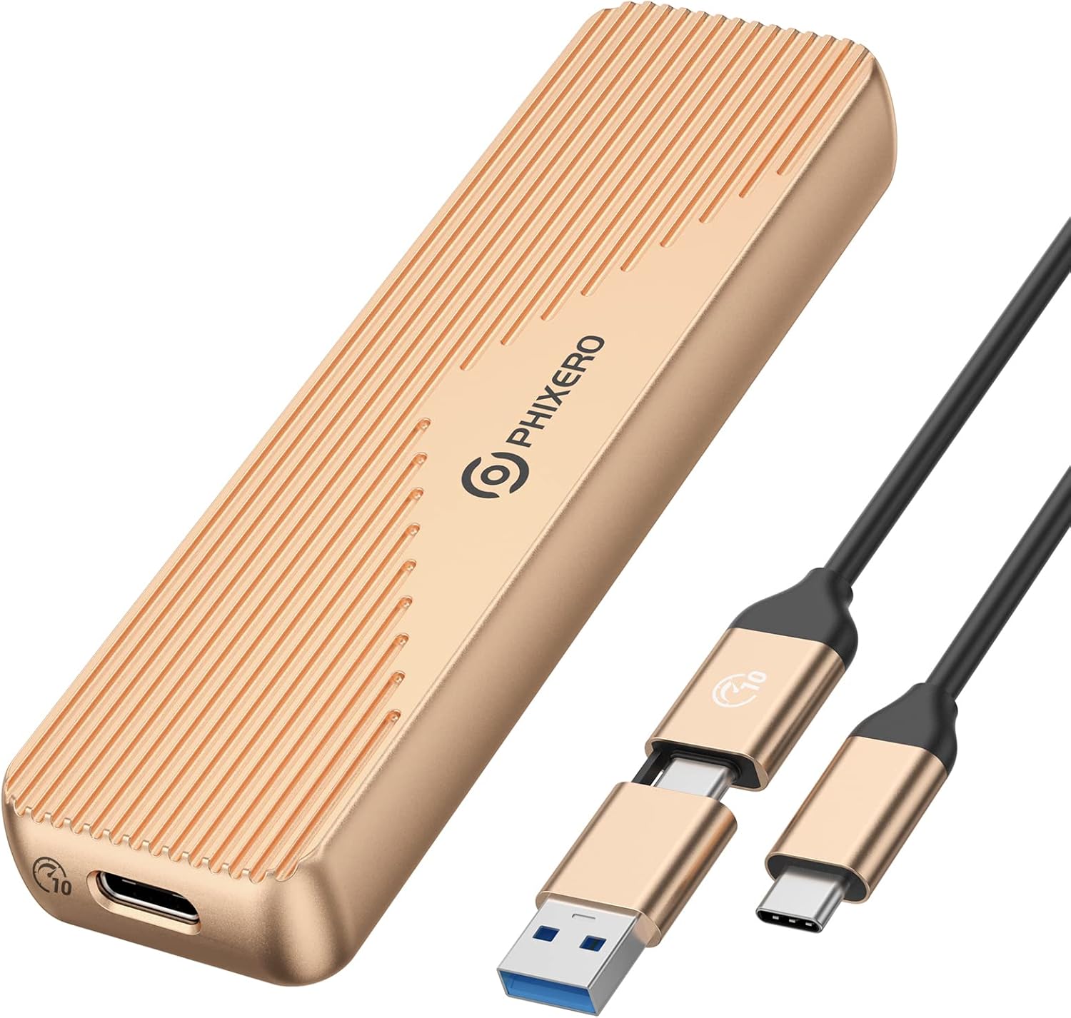 PHIXERO M.2 MVME SATA SSD Enclosure Adapter, USB 3.1 Gen 2 10Gbps MVME M Key/B+M Key SSD, 6Gbps SATA B+M Key External Solid State Enclosure, and Size 2280/2260/2242/2230 (Silver)