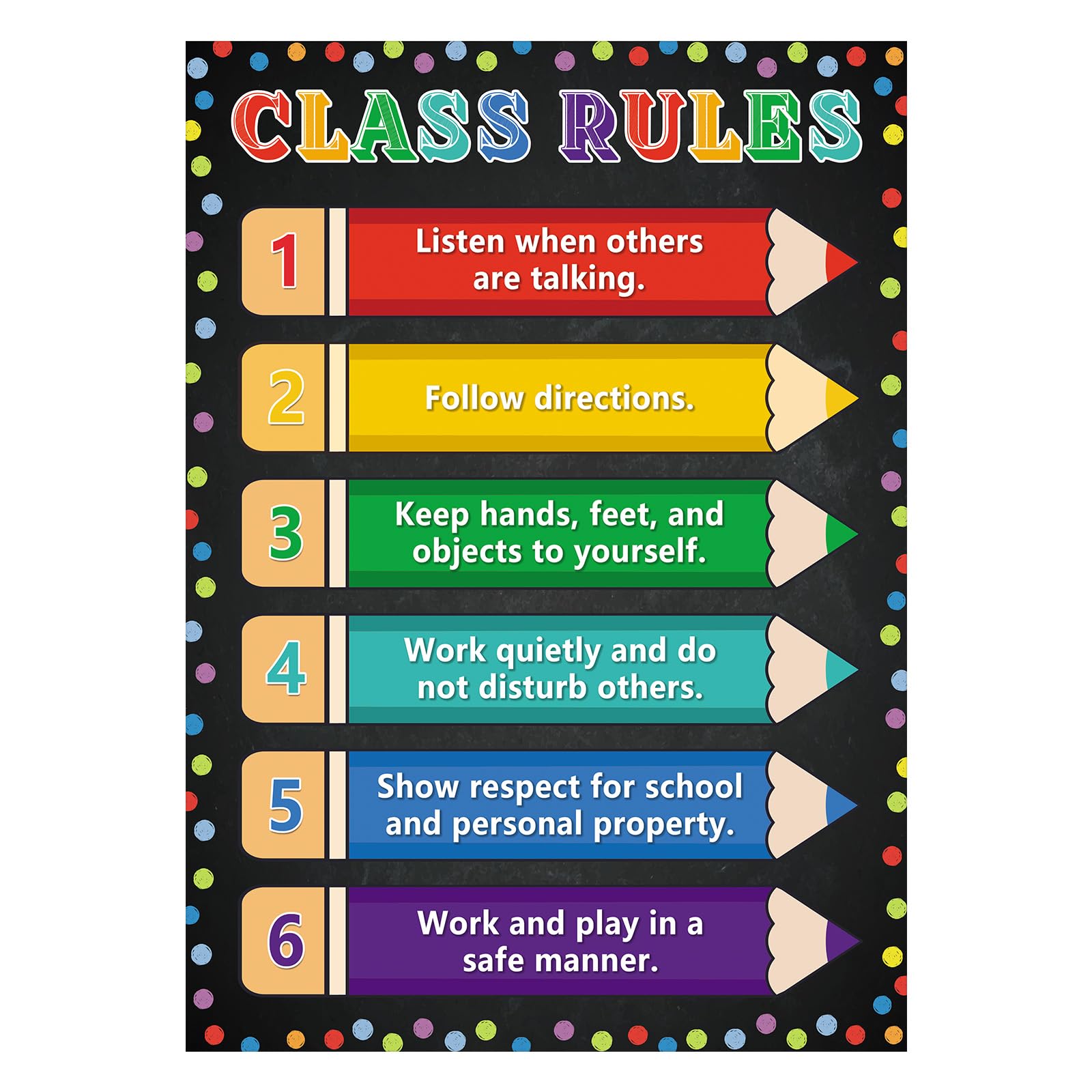 JUESMOS Colorful Pencil Classroom Rules Poster - Educational Motivational Posters for Classroom Decorations Class Rules Posters for Elementary Middle School Back to School Decorations Teacher Supplies