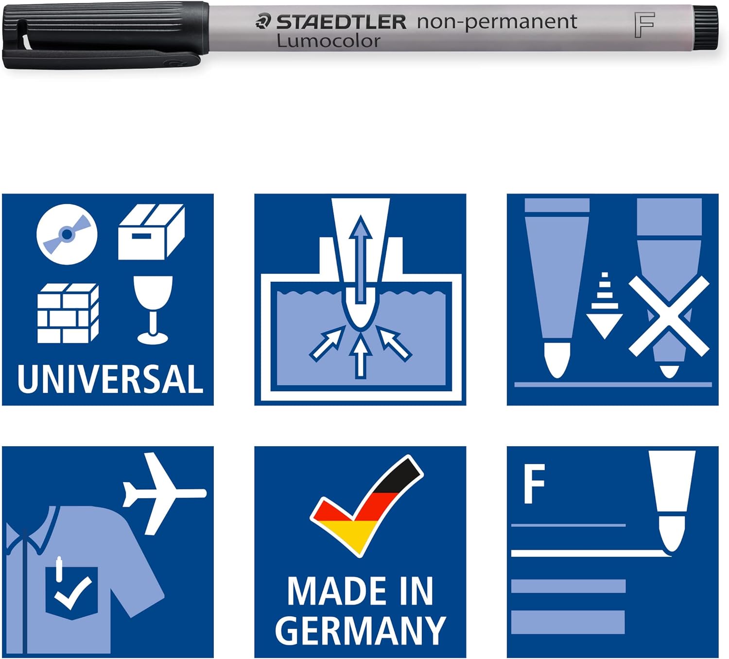 Staedtler Lumograph Non-Permanent Wet Erase Marker Pens, Fine Tip Refillable Colored Marker, Green, 315-5