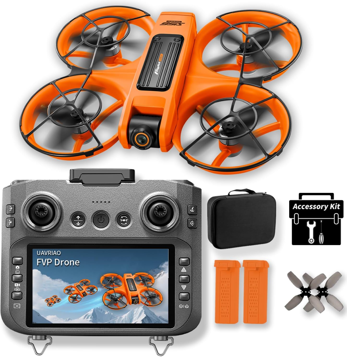 Drone with 4.5" HD Screen Remote, 2K Dual Camera Brushless Motor Quadcopter, 30 Min Flight with 2 Batteries, WiFi FPV, Follow Me, Auto Hover, 360° Protection, 3D Flip, Headless Mode, Includes Remote Lanyard - Great Gift for Adults and Beginners