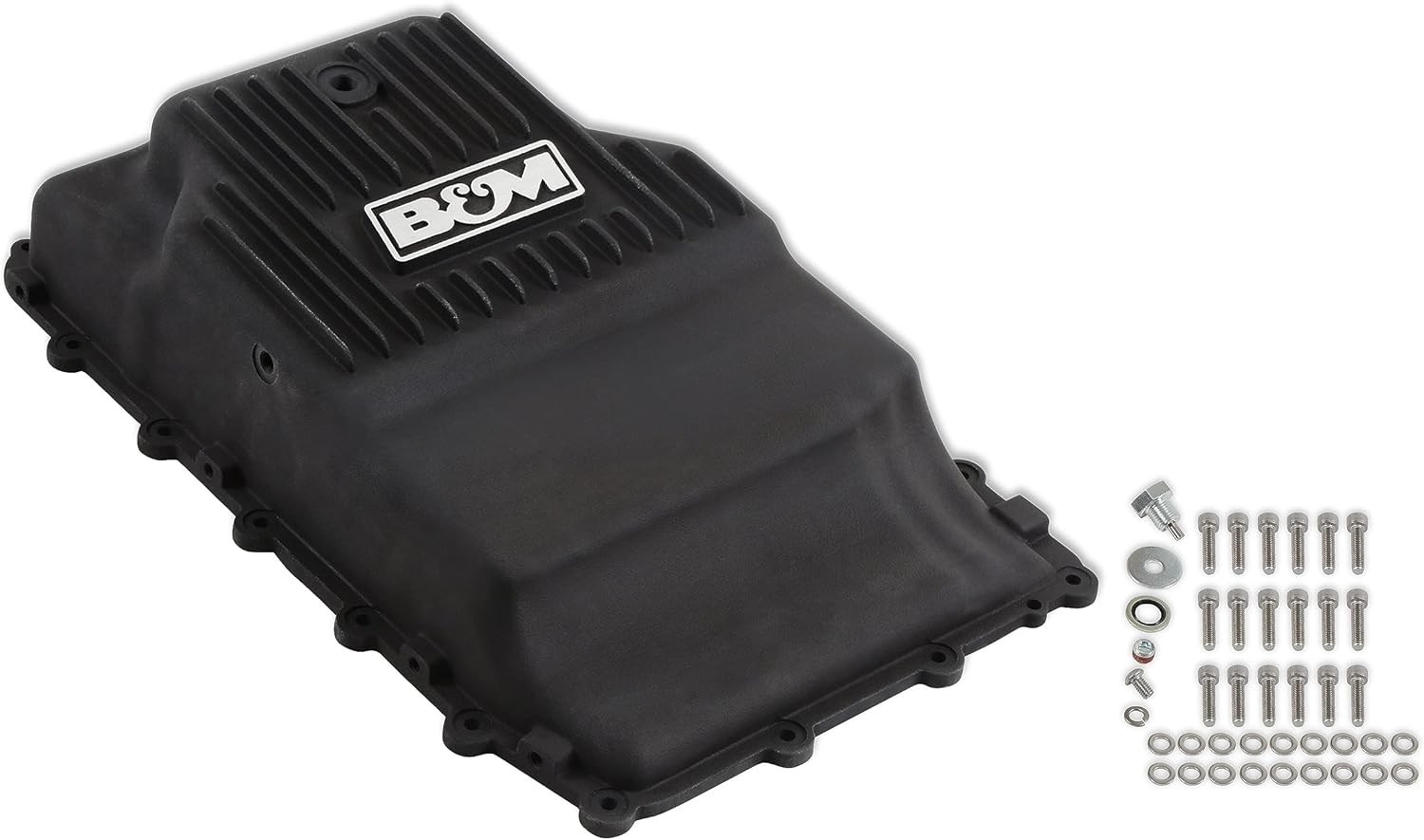 B&M Hi-Tek Deep Sump Transmission Pan | 2 QT Extra Capacity | Better Cooling | Fits 2017-2024 Ford F-150, Expedition, Explorer, Bronco, Ranger & Lincoln Navigator 10R80/10R60 | Black Aluminum (71400)