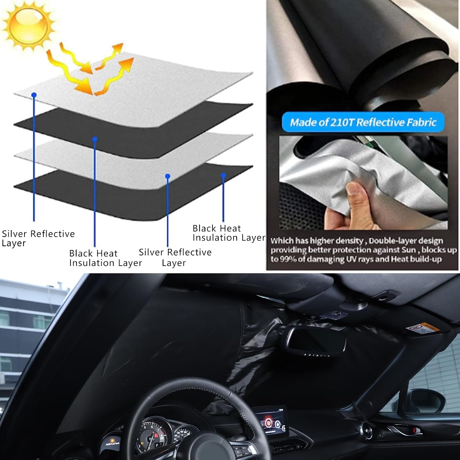 Car Windshield Sun Shade Compatible with Mazda MX-5 2016-2024,Front Window Sun Visor Protector,UV Protection Heat Insulation Windshield Sunshade (Style D)