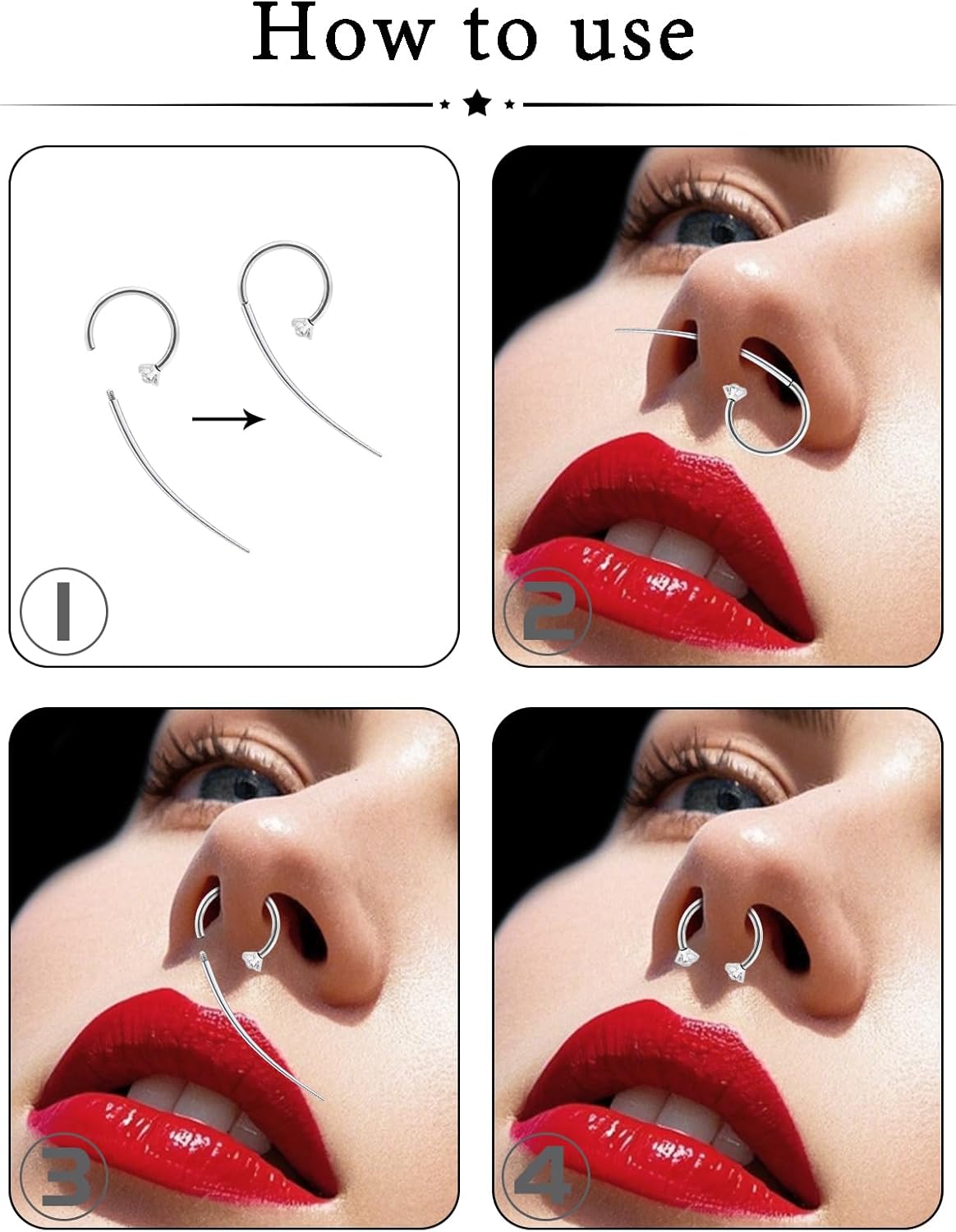 Oufksiyy 16g Septum Rings Internally Threaded Surgical Steel Septum Jewelry Lip Rings Hoop Labret Jewelry Horseshoe Earrings Daith Piercing Jewelry for Women Men 8mm 10mm 12mm Silver Gold Black - Image 4