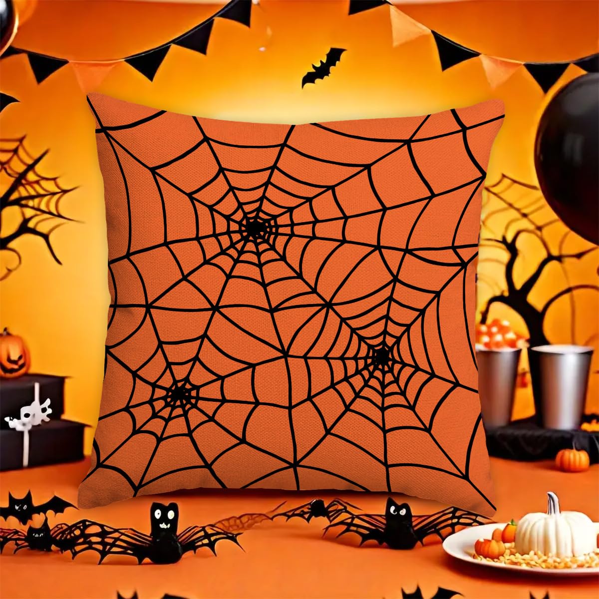 Set 4 Federe Per Cuscini Halloween GAGEC - 45x45 Cm, Motivo Zampe Di Cane E Zucca, Decorazione Interni/Esterni