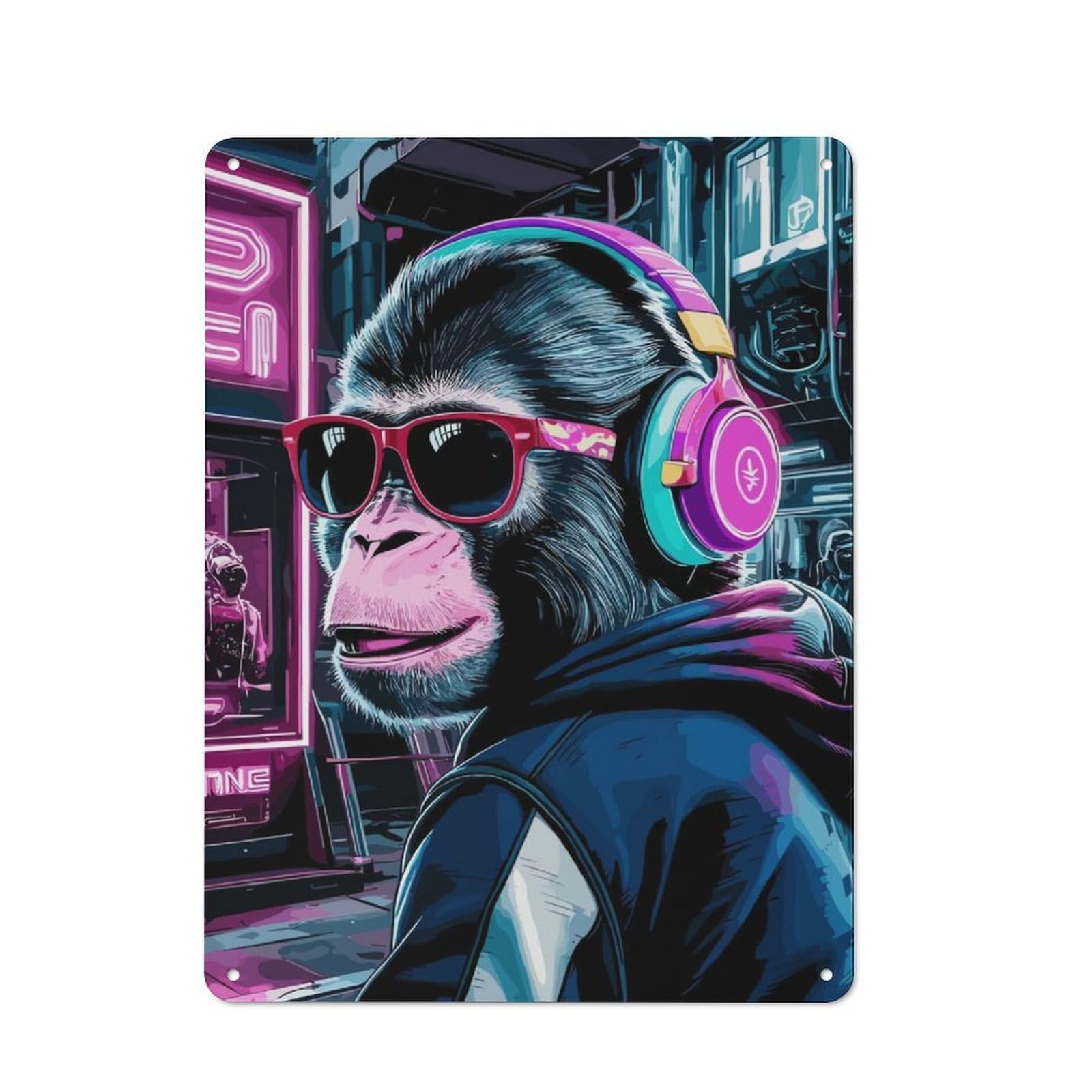 Junmoney Monkey Animals Neon Vintage Metal Plaque 40X30cm For Dining Room Or Kitchen, For Home Decor Collectors Refreshing A Room In Autumn