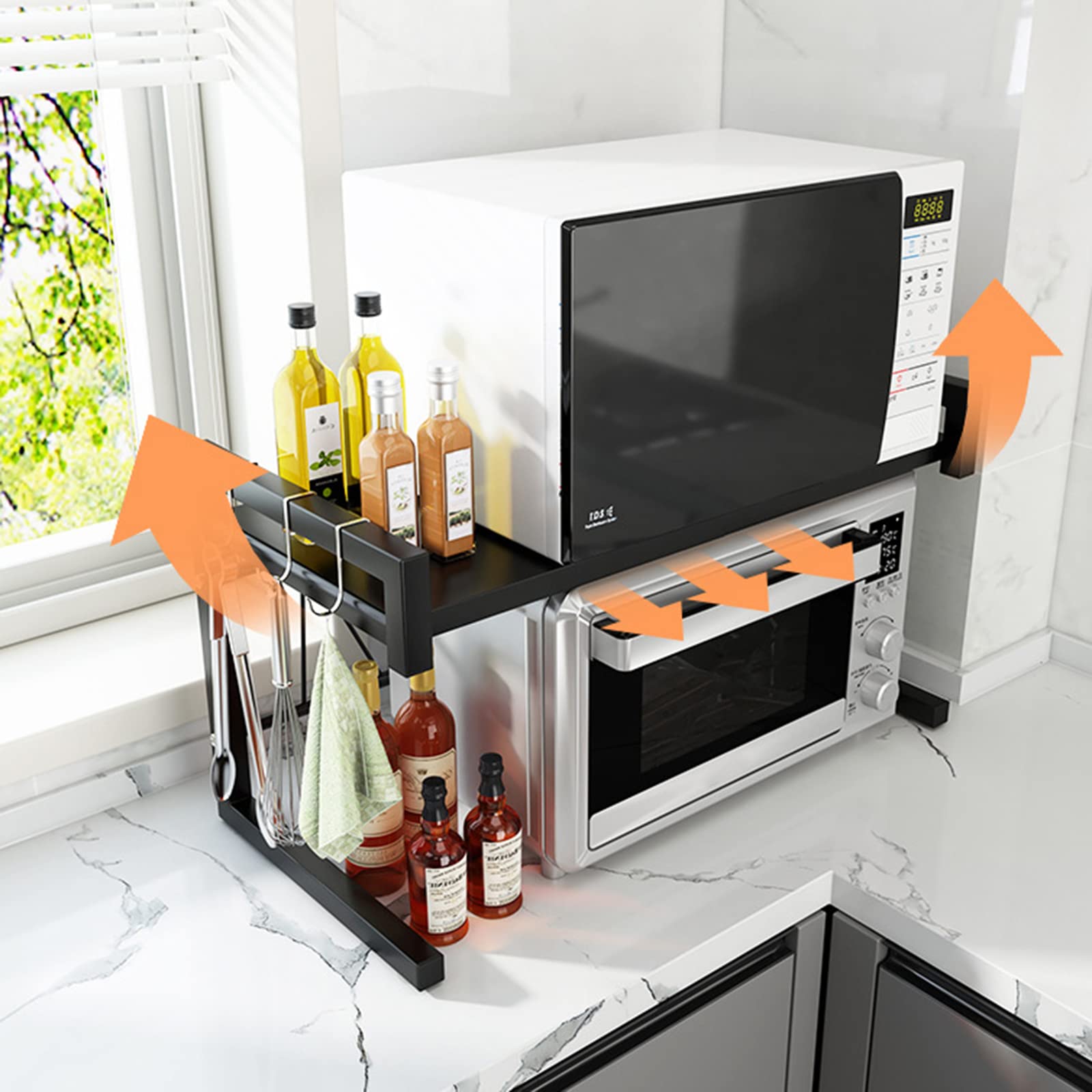 Estantería extensible para horno microondas, estante de cocina de hasta 30 kg, longitud ajustable (32-6 cm0), nivel de hasta 42 cm, organizador de encimera para cocina, salón, garaje y otros