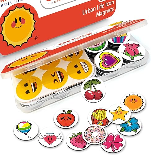 Miniatura 6 de MORCART - 54 imanes de nevera con emoji para nevera, pizarra blanca, imanes de la serie Urban Life, lindos imanes divertidos para escuela, hogar,