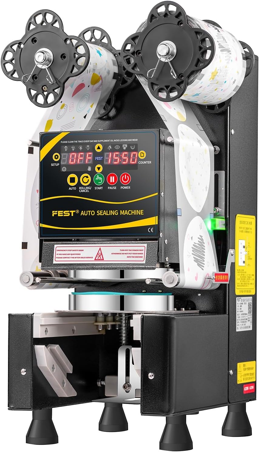 FEST Cup Sealing Machine, 90/95mm Caliber Cup Fully Automatic Sealer Machine with Digital Panel for Bubble Milk Tea Coffee Shop,Seals 550-650 Cups/H
