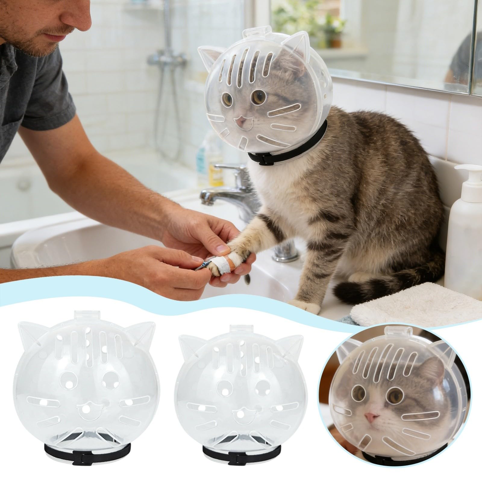 Cat Transparent Muzzle for Grooming, Transparente Maulkorb für Katzen zur Fellpflege, Verstellbarer Kätzchen-Astronautenhelm, Anti-Biss Maulkorb Für Katzen Zur Fellpflege Blasenhelm (14.7cm)