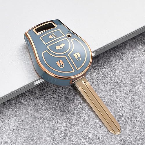 Miniatura 3 de HIBEYO Funda para llavero para Nissan March Tiida Altima Sentra Armada Cube Juke Maxima Pathfinder Rogue 2012 Versa Accesorios 4 botones TPU Funda