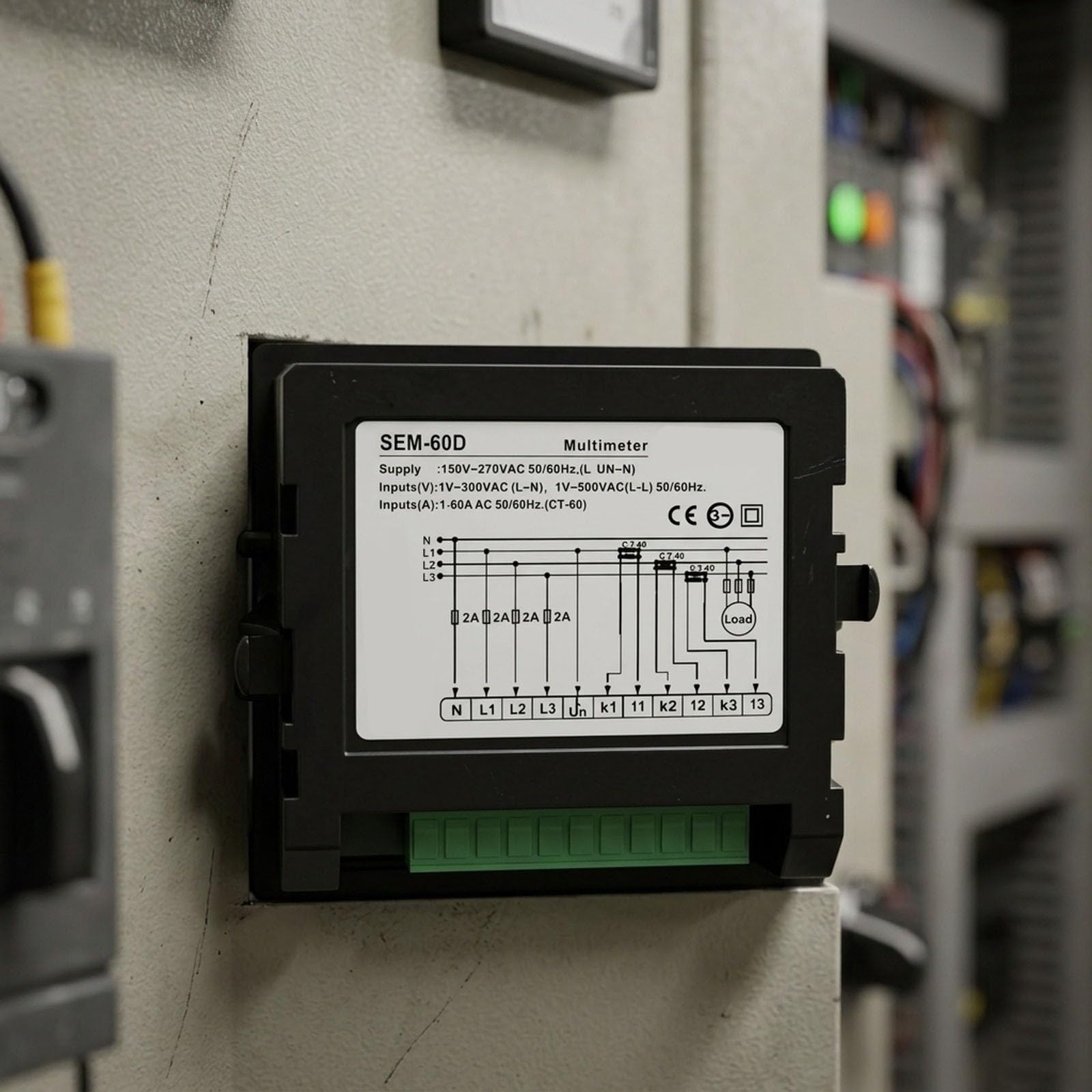 Testeur numérique triphasé SEM-XXD avec 3 convertisseurs de courant, tension secteur 140-270 V CA, fréquence 50/60 Hz, test de phase, montage sur panneau avant