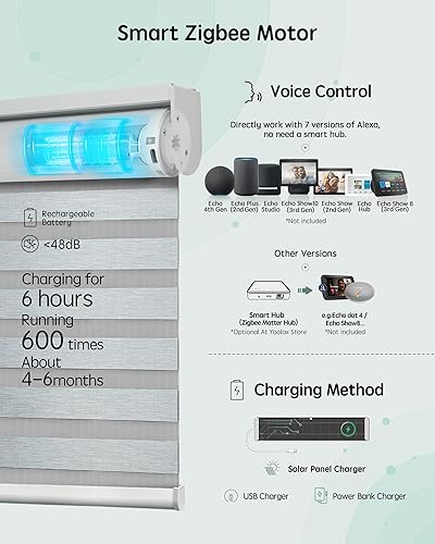 Miniatura 109 de Persianas de cebra motorizadas Yoolax compatibles con Alexa, persianas motorizadas con control remoto, persianas eléctricas inteligentes automáticas