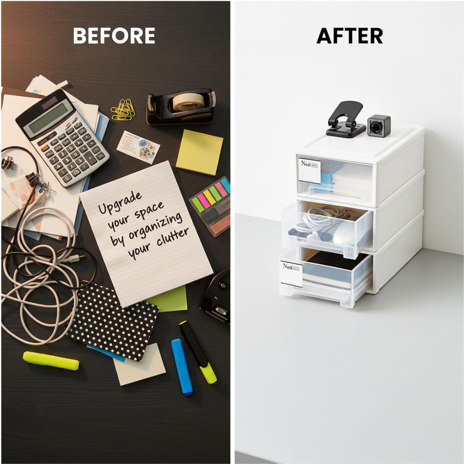 ZENFUN 3 Pack Plastic Stackable DrawerStorage Drawers Bins, Small Drawer-type Desk Organizer Boxes, Translucent Small Chest of Drawers, Stackable Drawers for Home, Office, Desktop