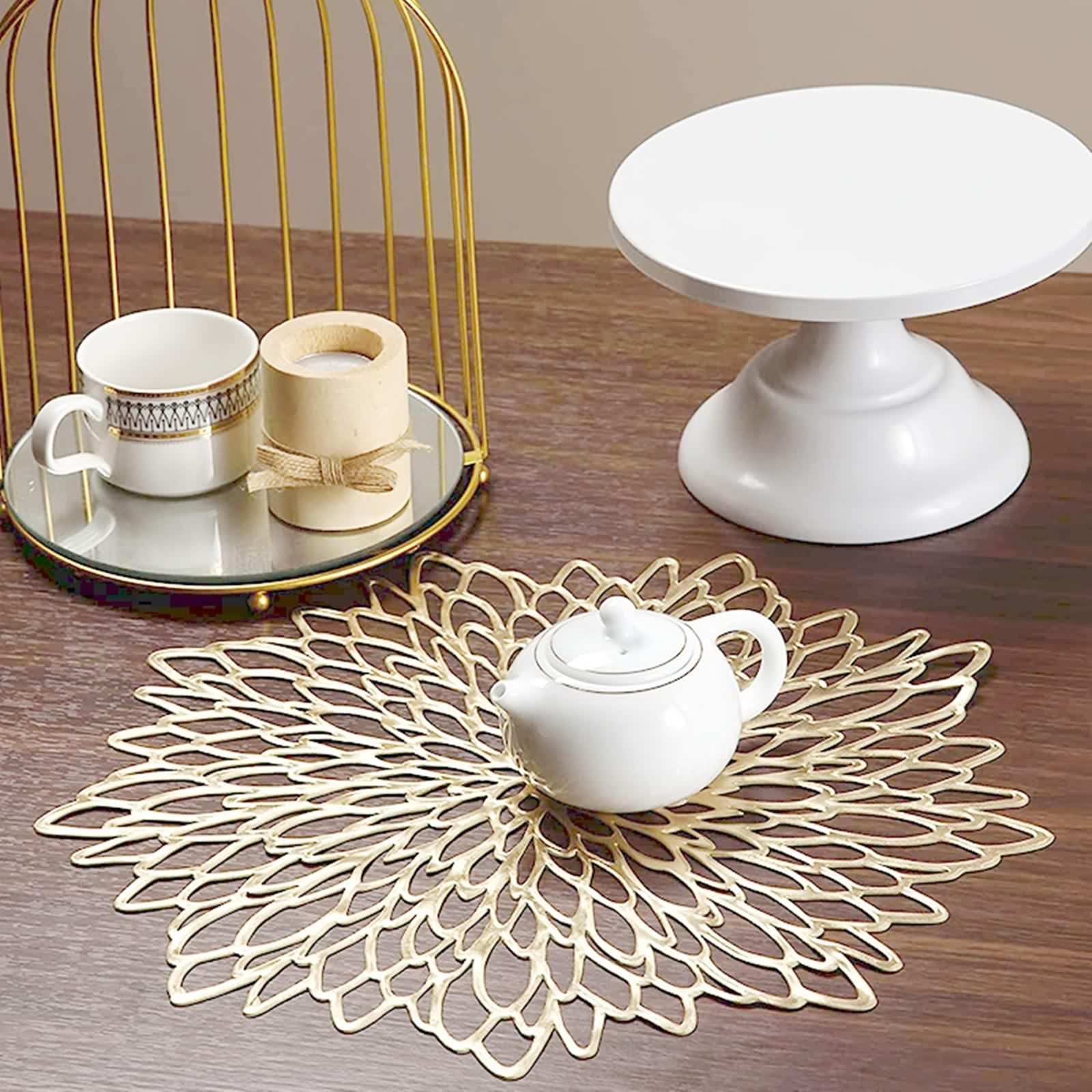 Placemats for Dining Table Gold, Set de Table Vintage Lot de 10 Fleurs Creuses de Style Européen PVC sous Assiette 36cm