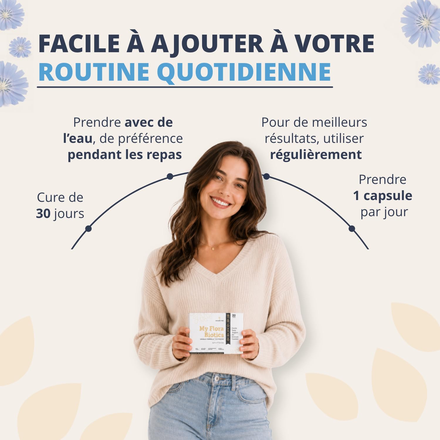Golden Tree My Flora Biotics – Probiotiques pour Femme, 30 Gélules | Avec 6 Souches de Lactobacillus, D-Mannose et Inuline, 12 Milliards d’UFC par Gélule