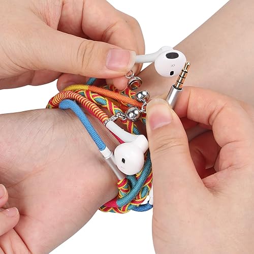 Miniatura 2 de URIZONS Auriculares de pulsera coloridos trenzados - Auriculares con cable de 0.138 in con micrófono remoto en la oreja auriculares deportivos para