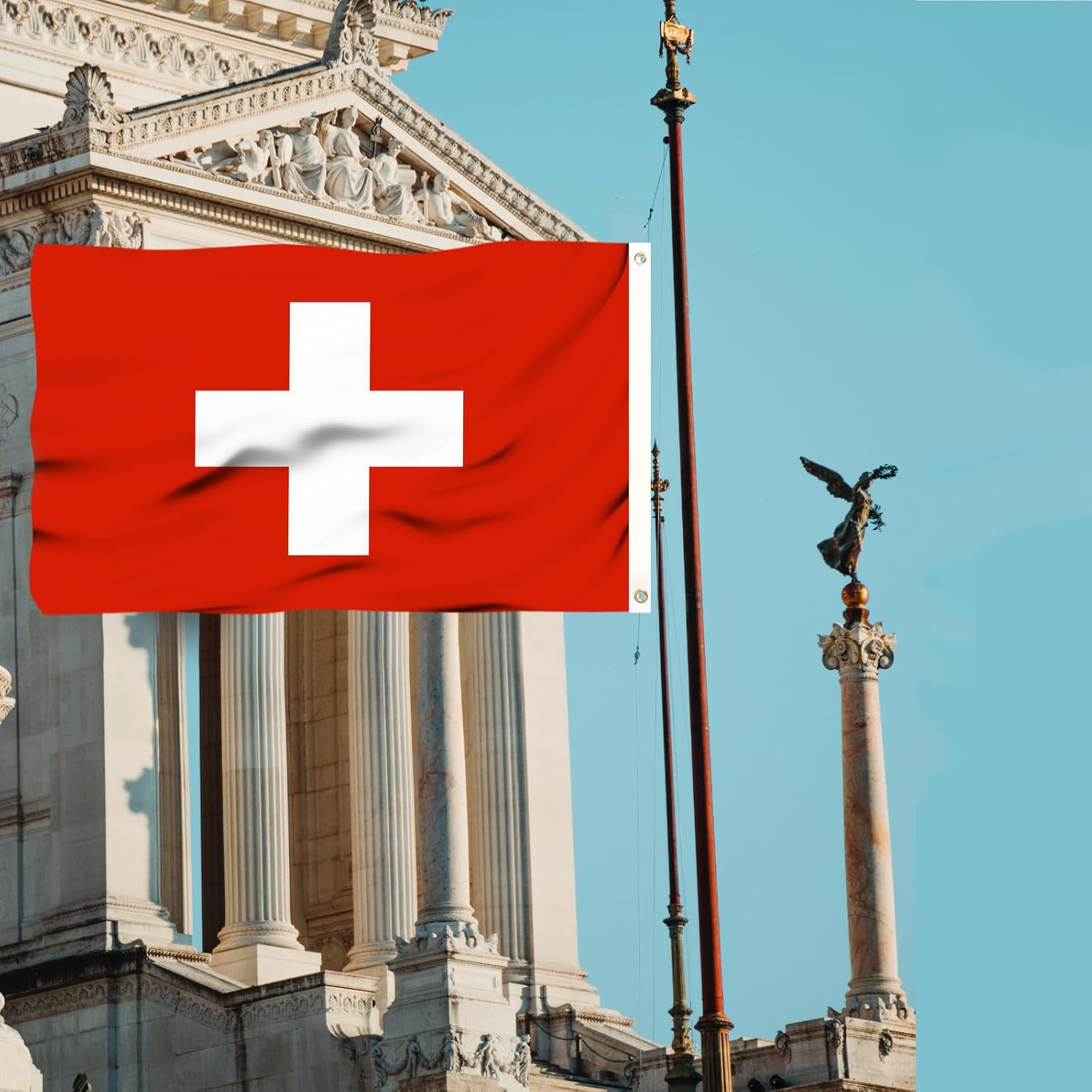 Swiss Flag 3x5 Three Layer Double Sided Switzerland Flag Polyester Fiber Bright Color with Durable Canvas Header and 2 Non Fading Brass Grommets