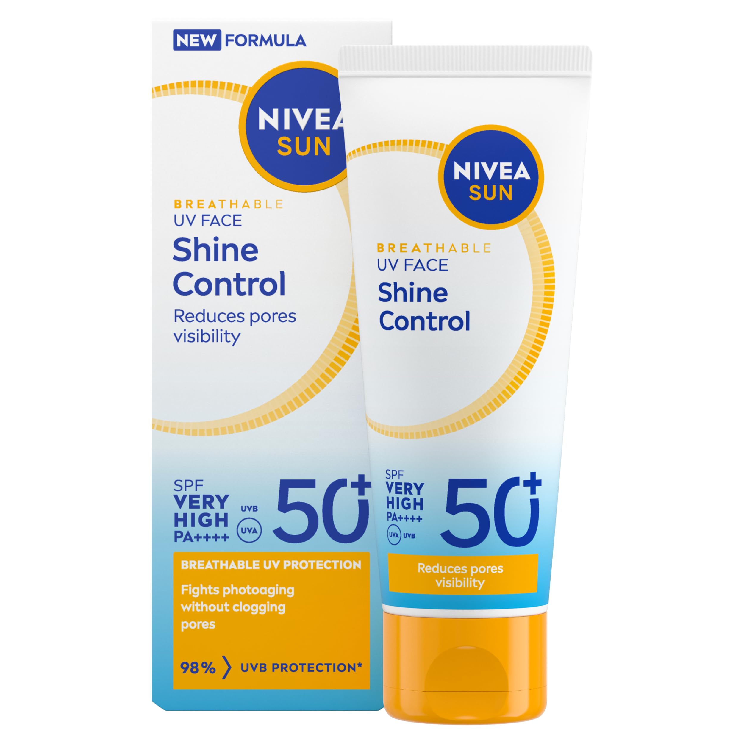 NIVEA SUN Breathable UV Face Shine Control SPF 50+ (40ml), 12H+ Oil Control Face Sunscreen, Lightweight and Non-Comedogenic Formula, Non-Greasy With Matt Effect