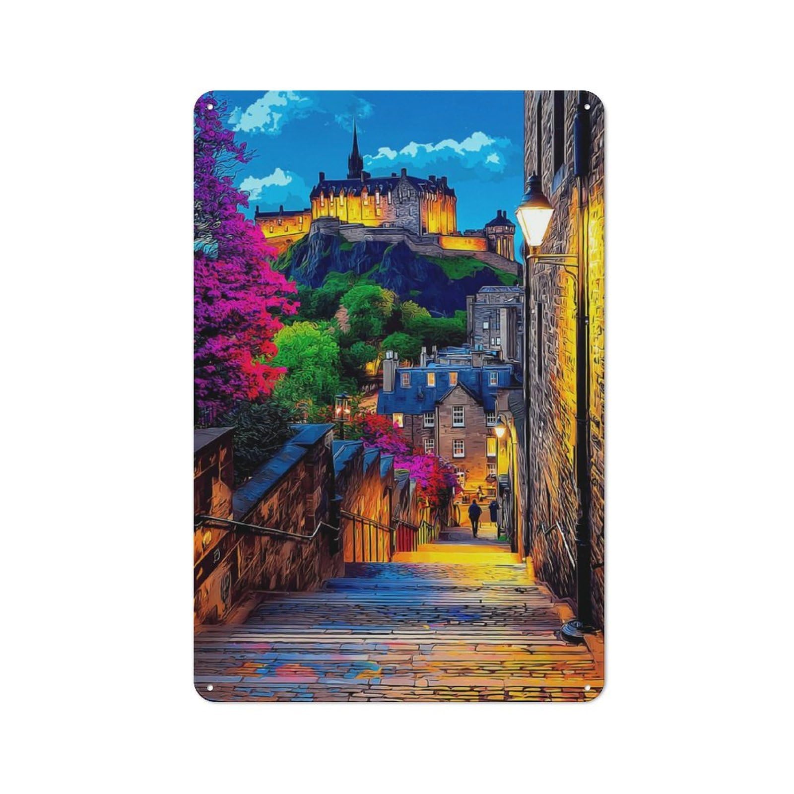 Junmoney Castle Hill Evening Walkway Vintage Metal Plaque 30X20cm For Living Room Or Hallway, A Christmas Gift For People Styling Living Room And Hallway