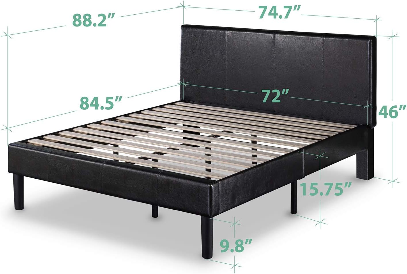 Zinus Gerard Faux Leather Upholstered Platform Bed Frame, Mattress Foundation, Wood Slat Support, No Box Spring Needed, Easy Assembly, California King