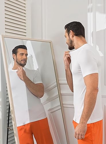 Miniatura 4 de COLORFULLEAF Camisetas de manga corta de rayón de bambú para hombre, cuello redondo, cuello en V, ajustadas, paquete de 3 o 5 unidades