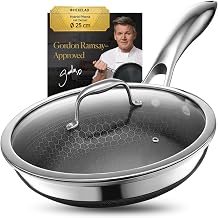 HexClad Hybrid Pan with Lid Diameter 25 cm - Stainless Steel All Hob Types