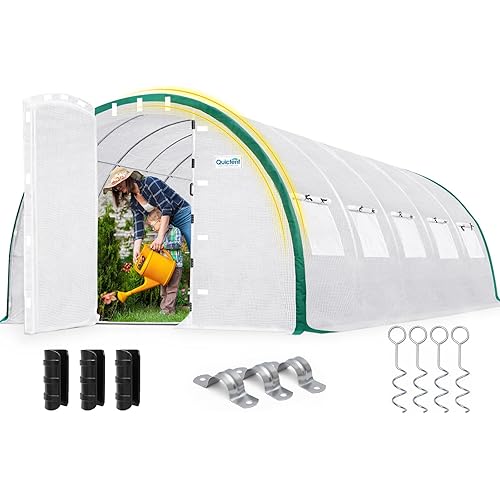 Quictent 25x10x6.6 FT Premium Greenhouse for Outdoors with 2 Door Frames, Reinforced Top Structure & Cover, Large Heavy Duty Walk-in Tunnel Hoop Green House for Garden Backyard Flower Winter, White