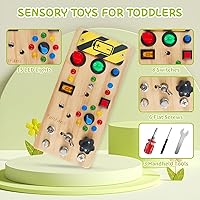 Vista 2 de TenFans Tabla Ocupada Montessori con 8 modos de luz LED - Juguetes sensoriales para niños de 3 a 5 años y viajes en avión, tablero de actividades