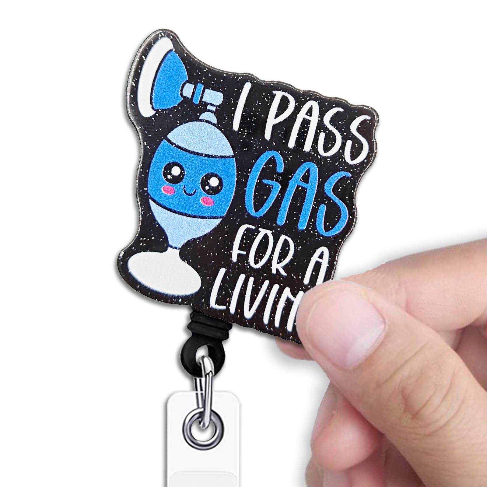 KANGYUSO Funny Anesthesiologist Retractable Badge Reel, I Pass Gas for A Living Black Glitter Badge Reel with Alligator Clip, Funny ID Badge Holder