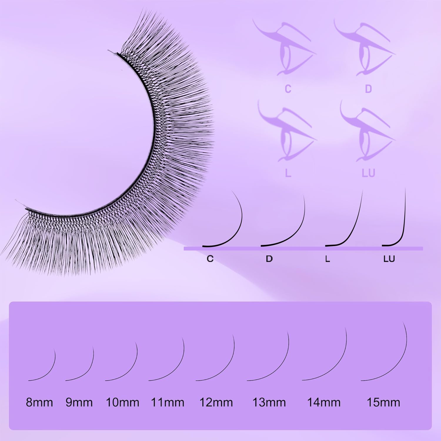 2D UU Lash Extensions 0.07 D Curl 8-14mm Mix Premade Fans Black image 4