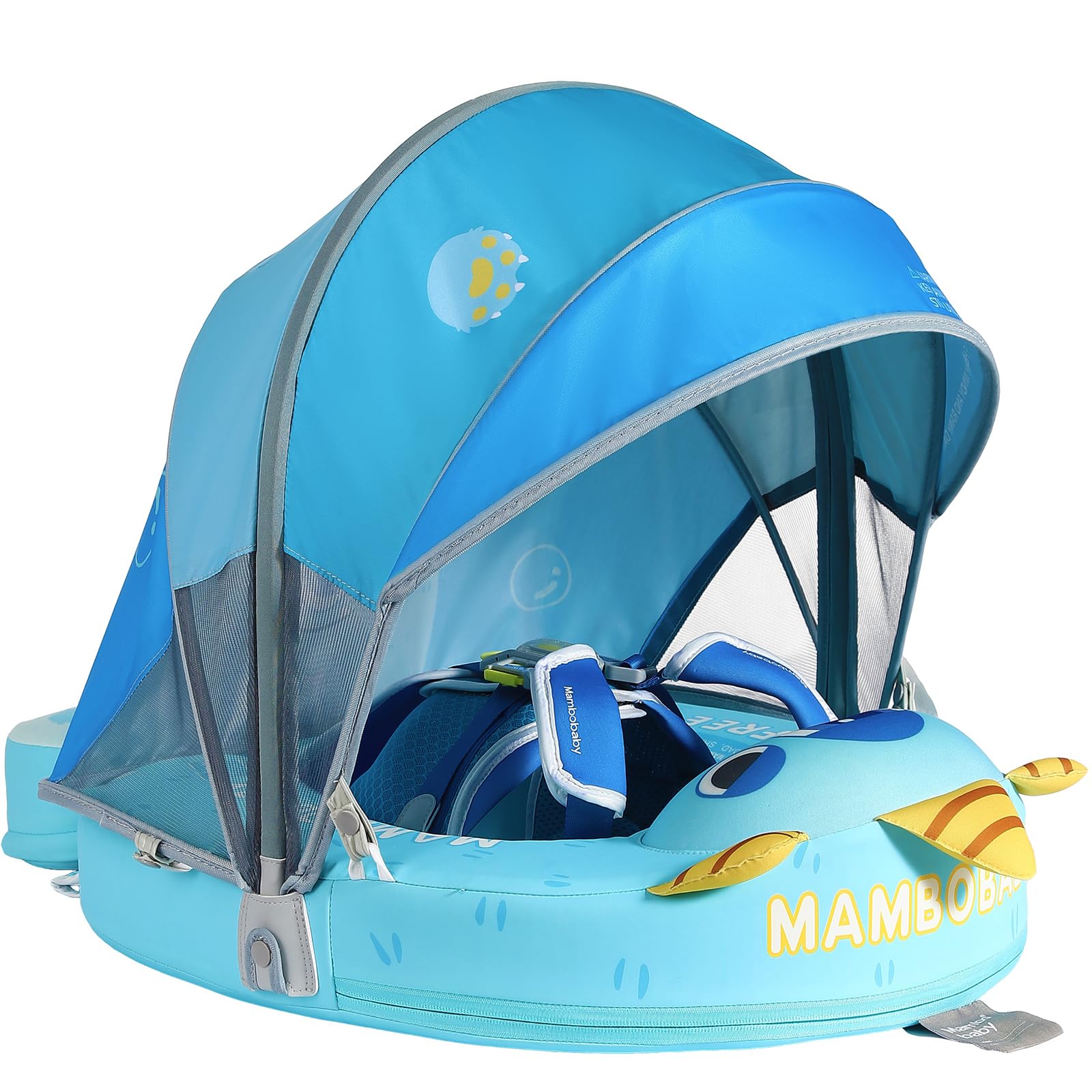 Mambobaby Float with Canopy Size Improved Non Inflatable Infant Baby Pool Float Smart Mambo Float Swim Trainer Add Tail Swim Float Mambo Float Solid Air Free Water Waist Swimming Ring