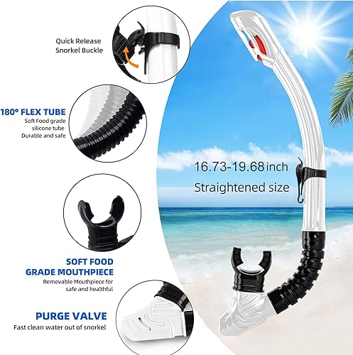 Miniatura 6 de Equipo de esnórquel para miopes para adultos y jóvenes, juego profesional de esnórquel de silicona con parte superior seca completa, máscara de