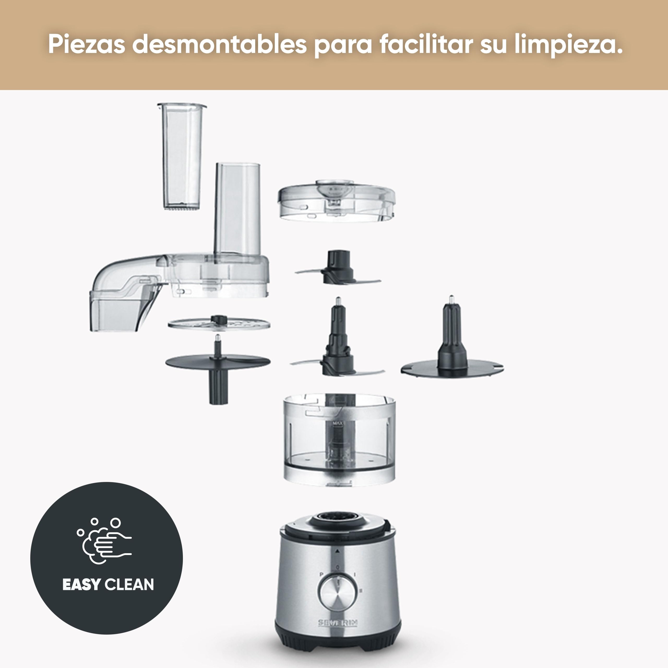 SEVERIN Multi Picadora Compacta, 400 W, 500 ml, Acero Inoxidable, 4 Velocidades, Negro y Plata KM 3865