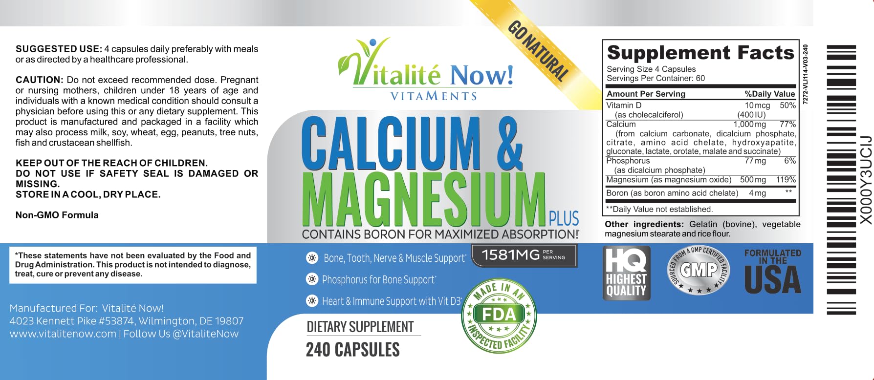 Vitalité Now! Calcium Magnesium Supplement 1000mg with Vitamin D — Amazon image 5