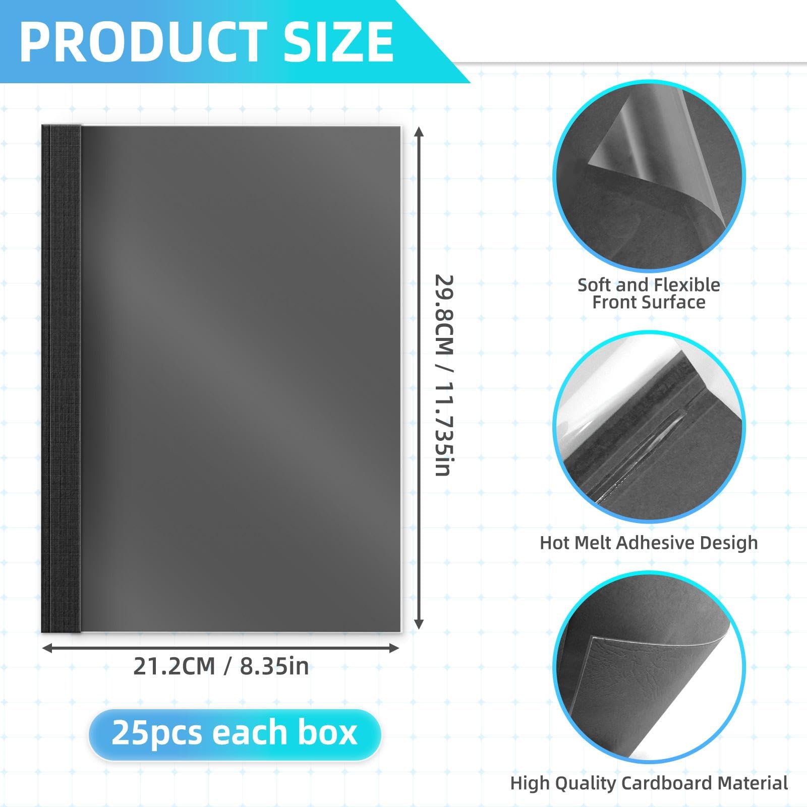 Thermobindemappe, 15 Blatt, 2 mm, A4, Schwarz, Packung mit 25 Stück