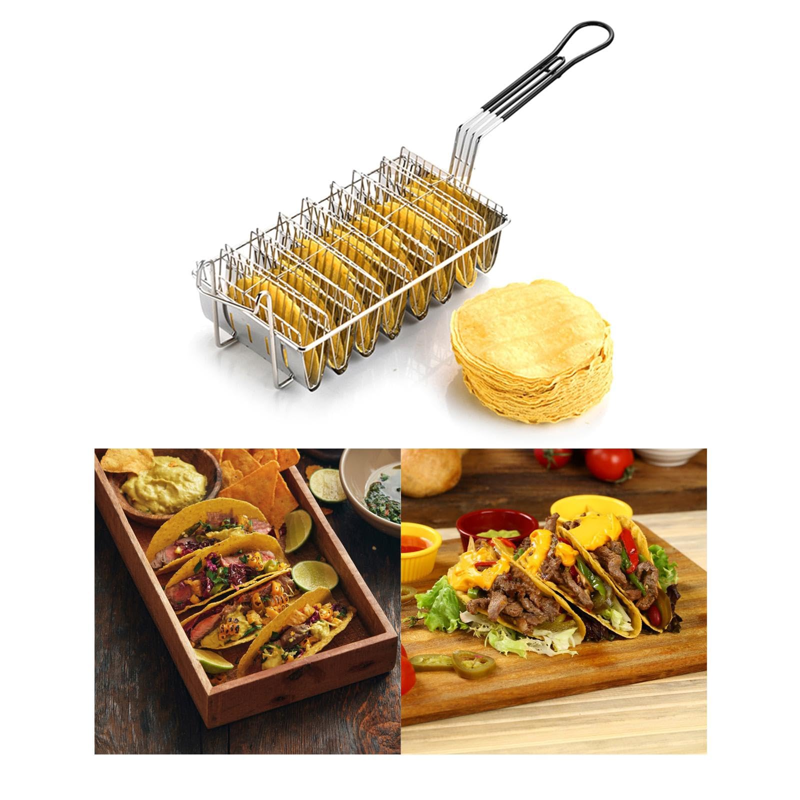 Cesta Profesional para Tacos, Freidora de de Acero Inoxidable, Cesta para Freír Tacos, Freidora de Tacos para Restaurantes Y Cocinas, 8