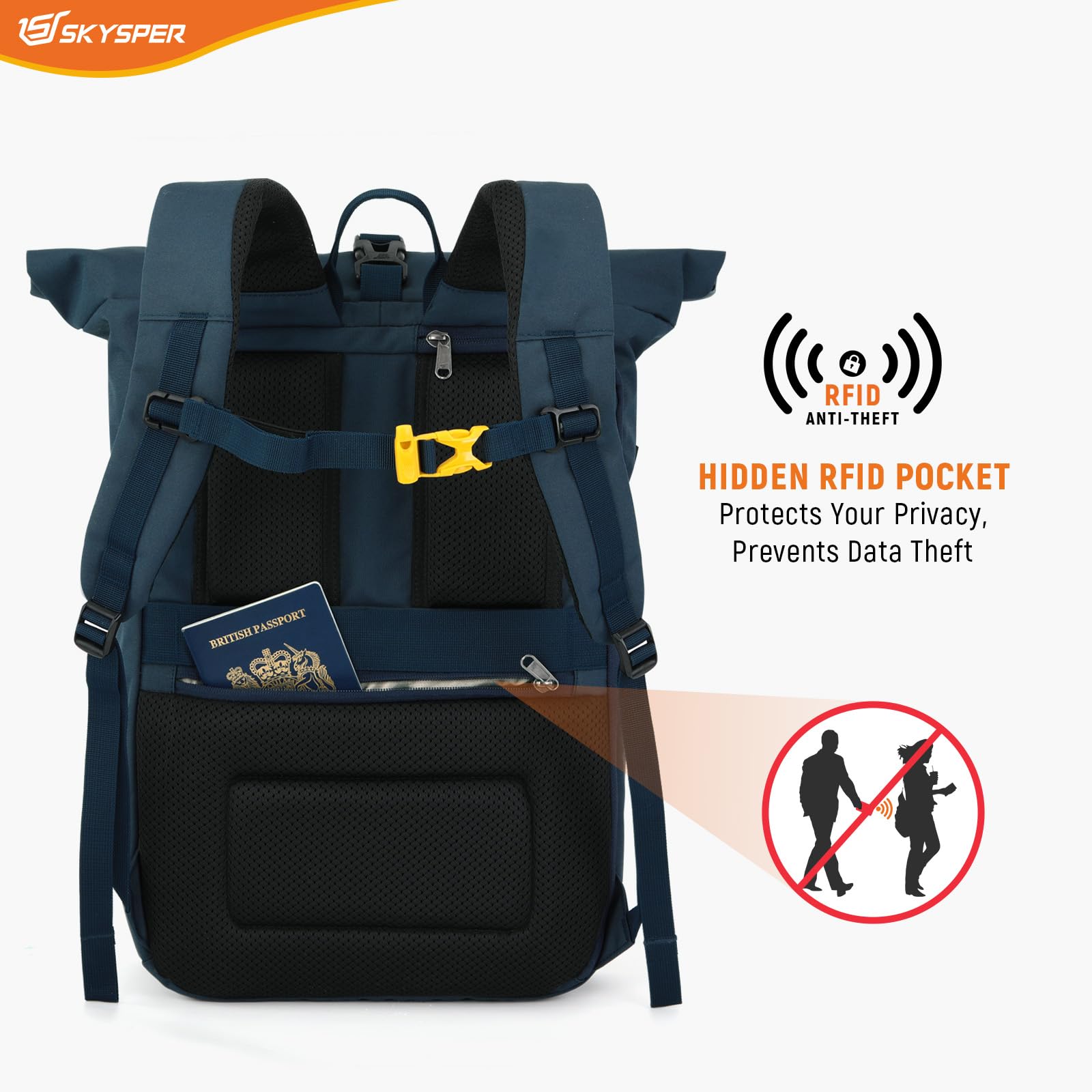SKYSPER Rolltop plecak dla mężczyzn i kobiet, z kieszenią na laptopa, plecak podróżny, na rower, na uczelnię, do pracy, uniseks, na laptopa, plecak szkolny