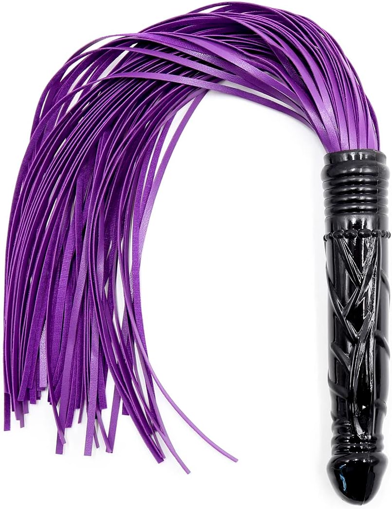 Multifunctional Leather Whip with Purple Beard and Black Penis 24.4 inches，Whip Horse Riding Crop, Role-Playing Props