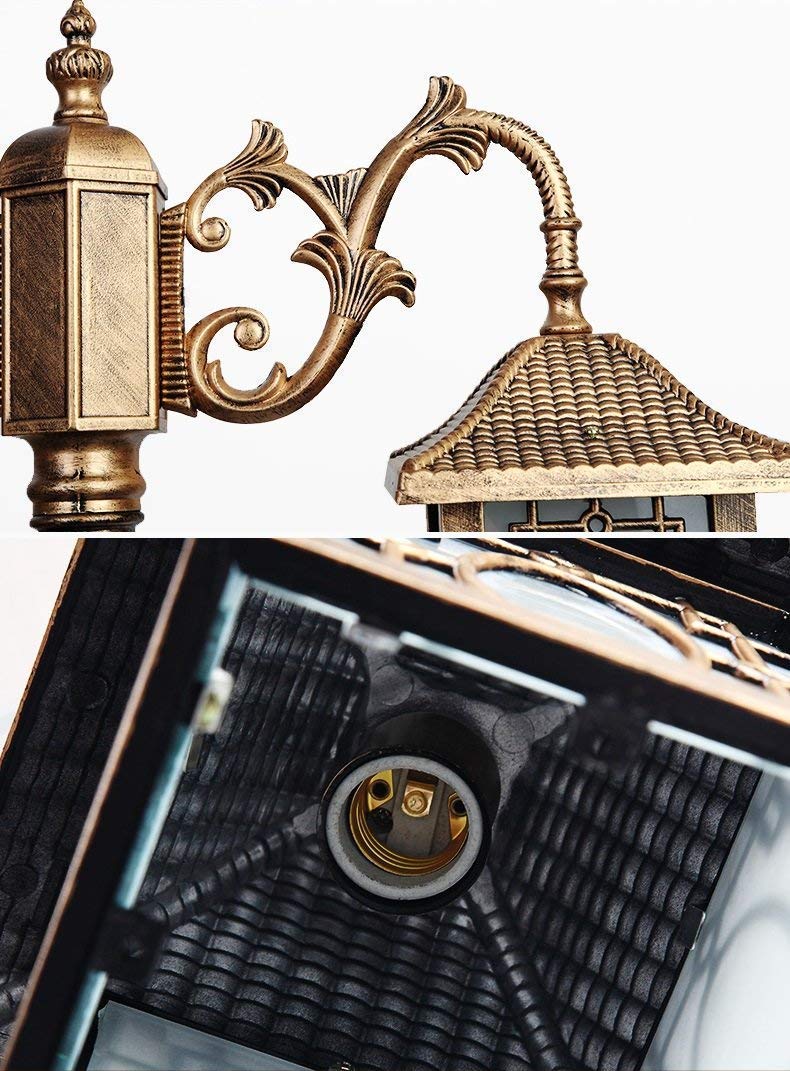 Europejska retro vintage zewnętrzna wodoodporna lampa krajobrazowa taras ogrodowy LED taras balkon trawnik ogród willa lampa kolumnowa słup latarnia uliczna z dwoma szkla,Bronze-195cm