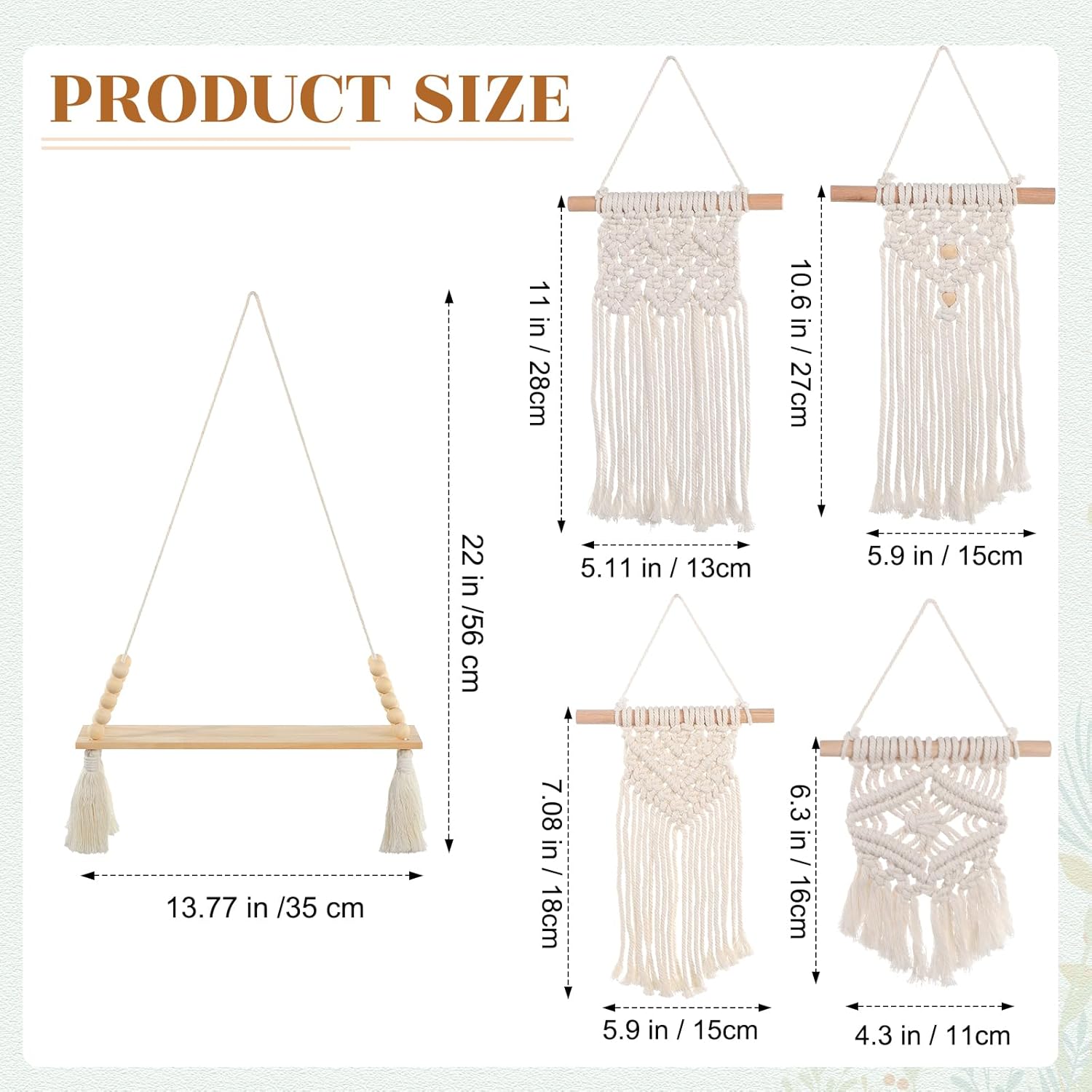 Pinkunn 4 Pcs Macrame Wall Hanging Shelves and 4 Pcs Small Macrame Wall Hanging Handmade Woven Tapestry Boho Wooden Floating Plants Shelves for Home Dorm Living Room Bathroom Office Decor