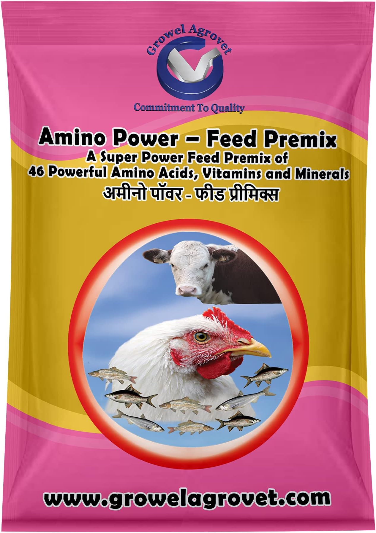 Growel Agrovet Amino Power – A Blend of 46 Amino Acids, Vitamins, and Minerals for Growth and Immunity of Aqua, Poultry, Cattle, Horse, Pig, Goat, Sheep, Pigeon and Birds -1 kg.